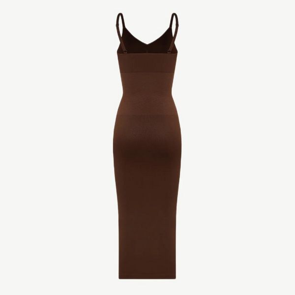 THE BROWN V- NECK SHAPER DRESS - M/L (In Stock)